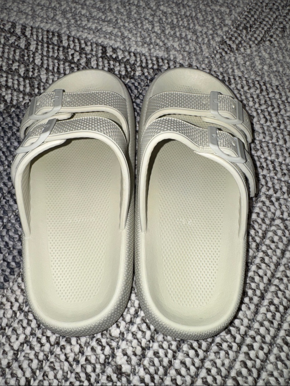 Double Buckle Slide Cloud Sandals in Light Gray - 8 - Picture 2 of 4